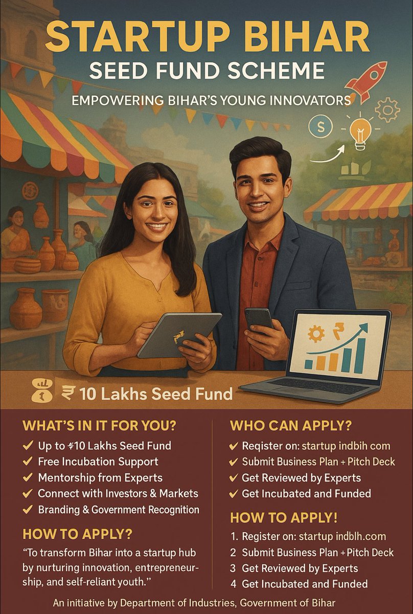 scellgecwc's tweet image. The Startup Bihar Policy 2022 is a vision to turn Bihar into a hub of innovation and entrepreneurship.
🌱 Encouraging young minds, empowering rural innovators, and transforming ideas into impactful ventures.