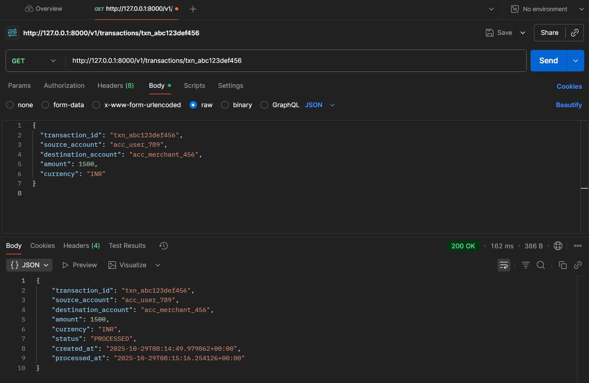 mnraza_codes's tweet image. 🚀 Day 14/100 — #100DaysOfCode

Got a #backend assessment from a company! 
Building a service to handle transaction webhooks (like RazorPay) with FastAPI

✅ Set up #FastAPI project
✅ Connected #Supabase DB
✅ Designed webhook + health check APIs

#DevJourney