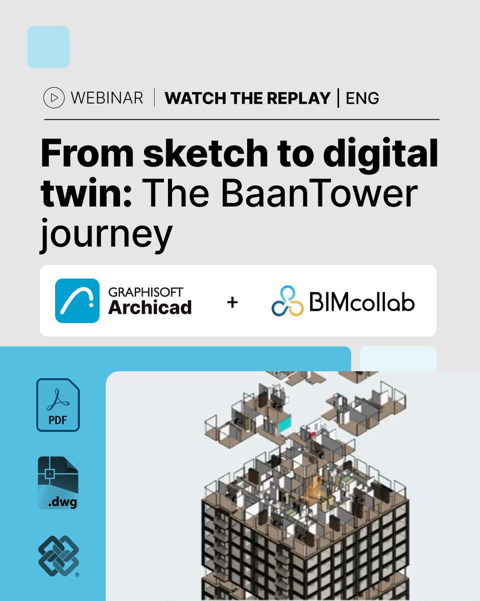 GRAPHISOFT's tweet image. 📺 Watch the replay!
See how Archicad + BIMcollab supported BaanTower with early issue detection, centralized data & documents, and seamless collaboration.
🔗 bit.ly/3WD4r6z
#Archicad #BIMcollab #BIMworkflow #OpenBIM