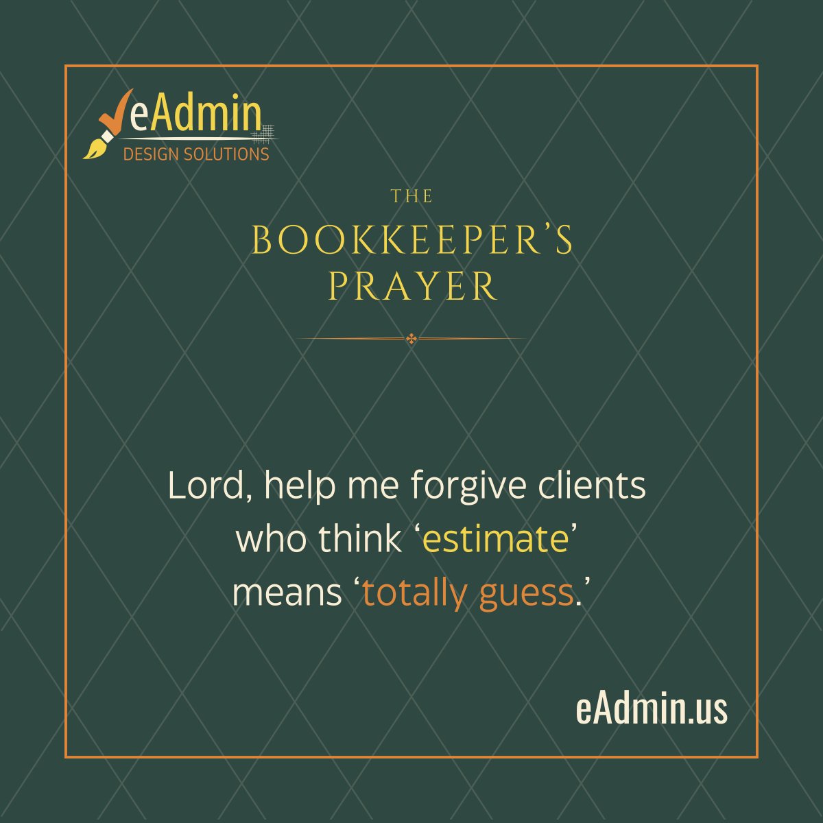 eAds2012's tweet image. 💡 The Bookkeeper’s Prayer:
“Lord, help me stay calm, kind, and professional when clients think ‘estimate’ = ‘just make a number up.’”

#BookkeepersPrayer #BookkeepingHumor