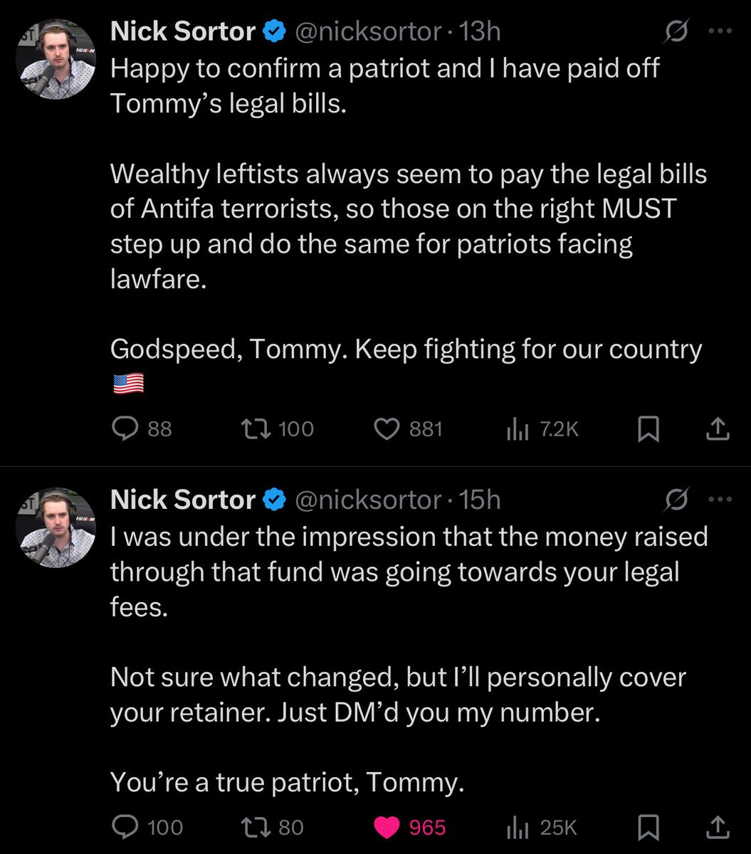 After <a href="/Tommy4Trump420/">Tommyboi4209</a> shared that the funds he thought were meant for his legal defense had been used elsewhere, <a href="/nicksortor/">Nick Sortor</a> quickly stepped up to help personally covering Tommy’s legal fees.

In an age where division runs deep, it’s encouraging to see people still willing to