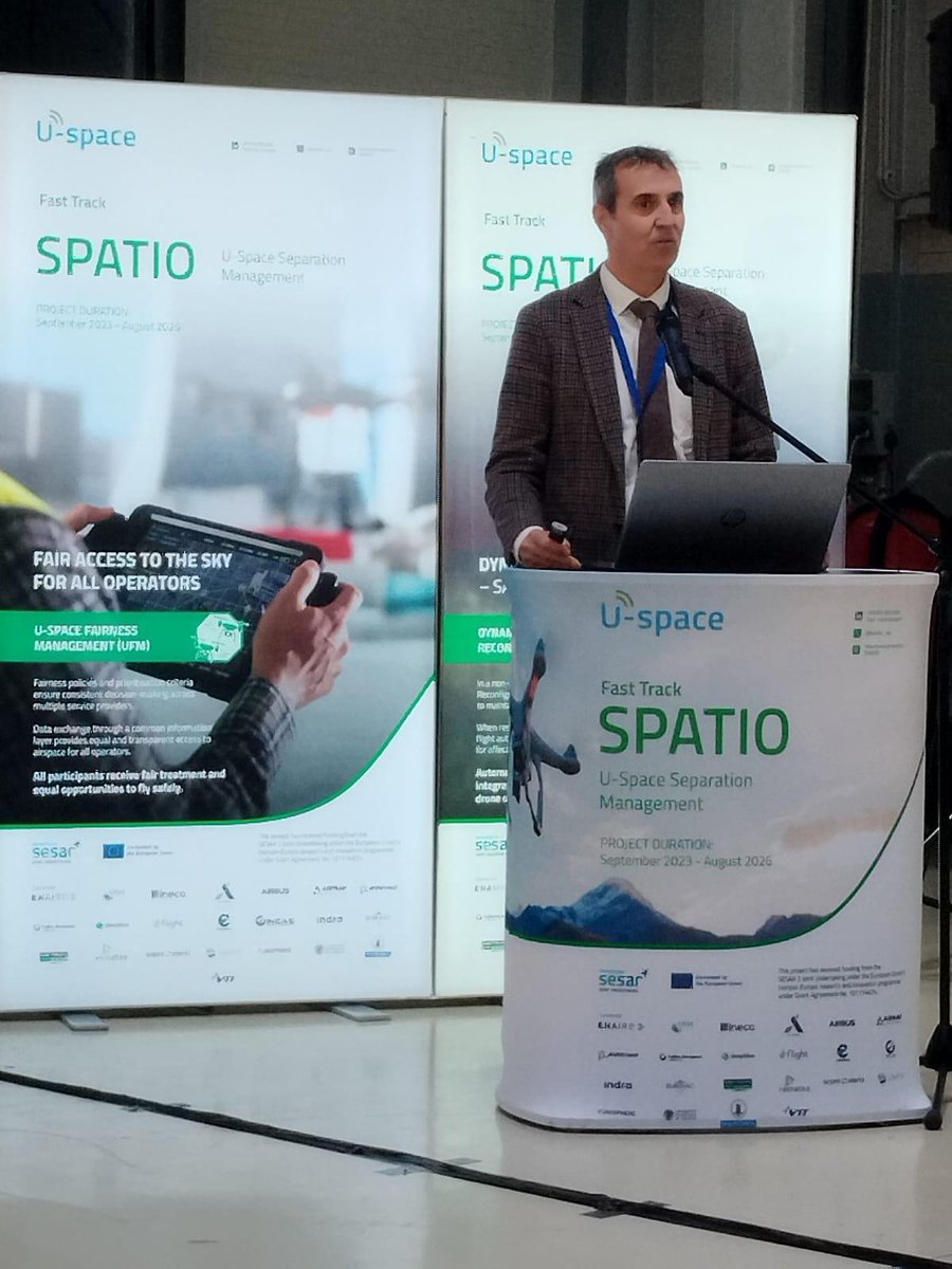 ENAIRE's tweet photo. ✅ Today, @Enaire is participating in the first @spatio_sju Open Day at the #INCAS Strejnicu Flight Base (LRPV) in #Romania.

🤝 The event brings together industry leaders, researchers, and policymakers for a day of technical discussions, live flight demonstrations, and networking.

👉 The Open Day is demonstrating tangible progress in #Uspace deployment, validating the project’s results at Technology Readiness Level 6 (TRL6) of Advanced Strategic Conflict Detection and Resolution services that address fairness rules among #UAS  operators in a multi-USSP environment.

@SESAR_JU #DigitalEuropeanSky #SESAR #SPATIO #HorizonEurope