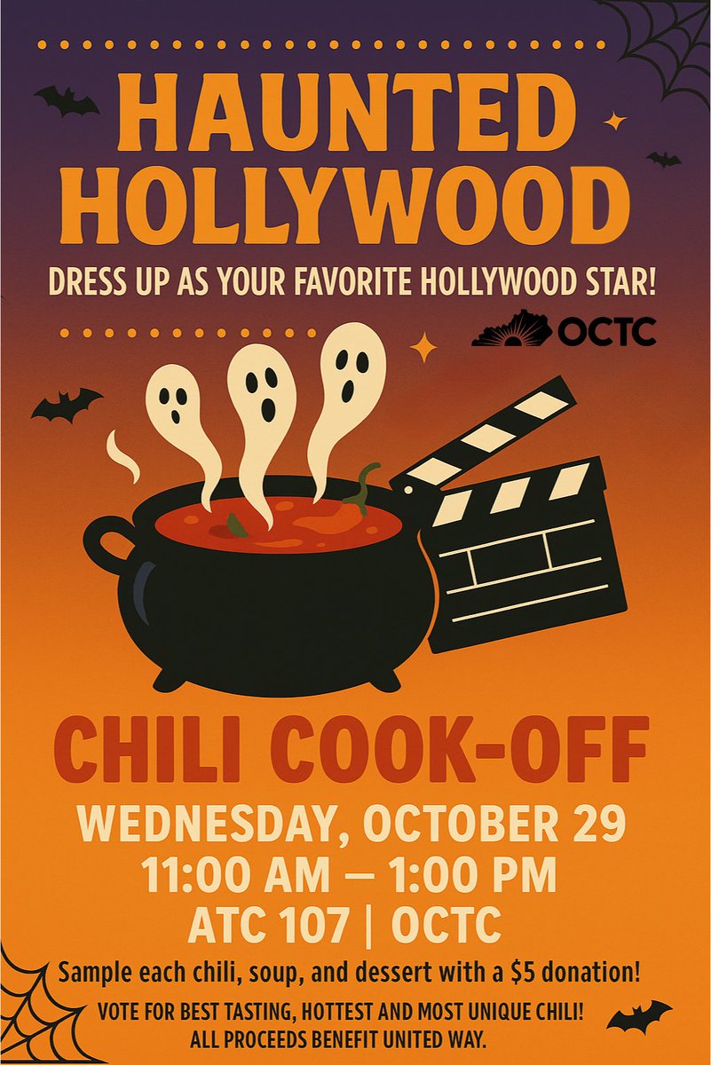 Stop by ATC 107 from 11 AM – 1 PM for our Chili Cook-Off! For just a $5 donation, you can sample all the chili, soups, and desserts!