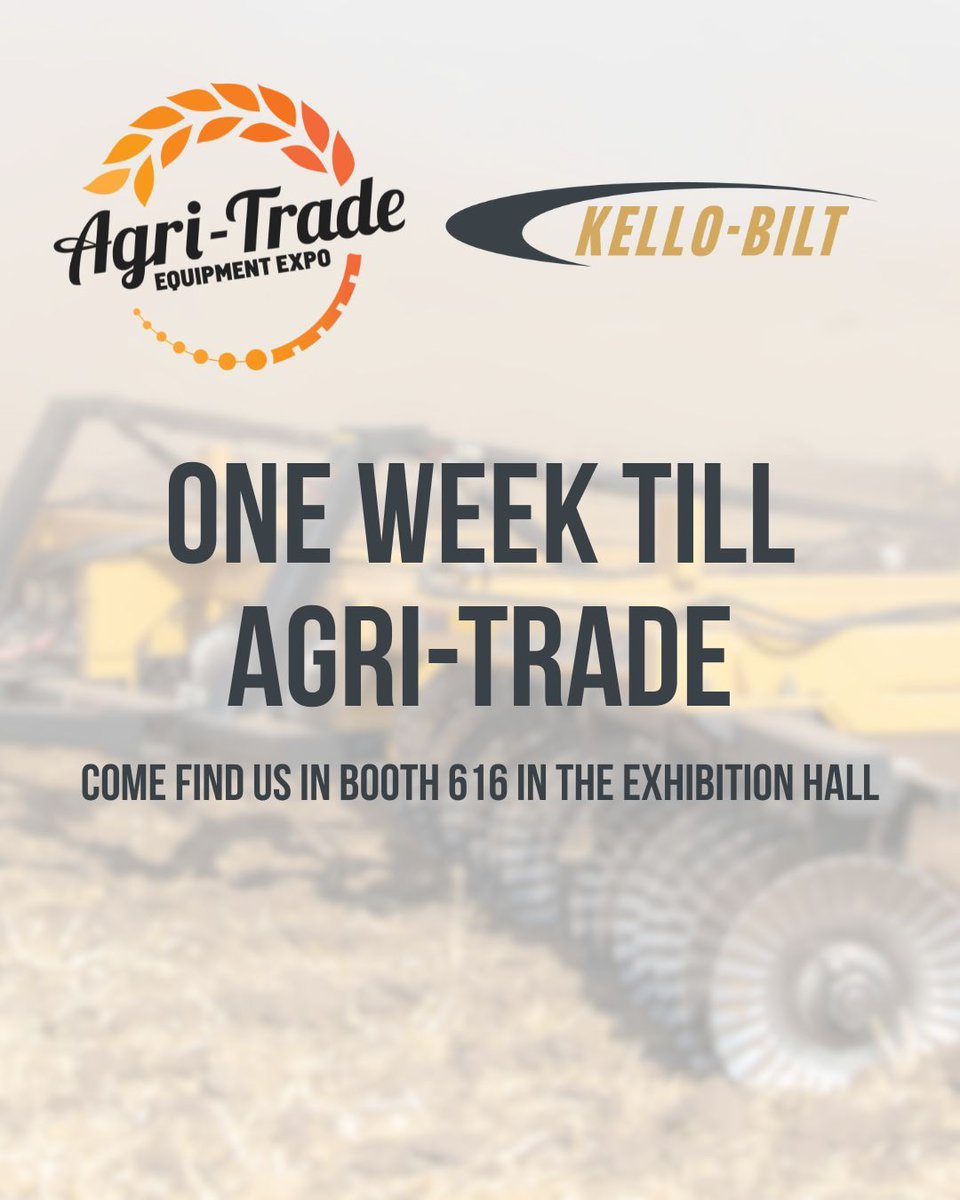 Only one week to go until <a href="/agritradetoday/">Agri-Trade</a> ! 🎉 We’re gearing up and can’t wait to see everyone there. Swing by our booth in the exhibition hall — come say hi and let’s talk all things Kello-Bilt! #kellobilt #kellobiltdisc #CanadianMade #tillage #agriculture #offsetdiscs