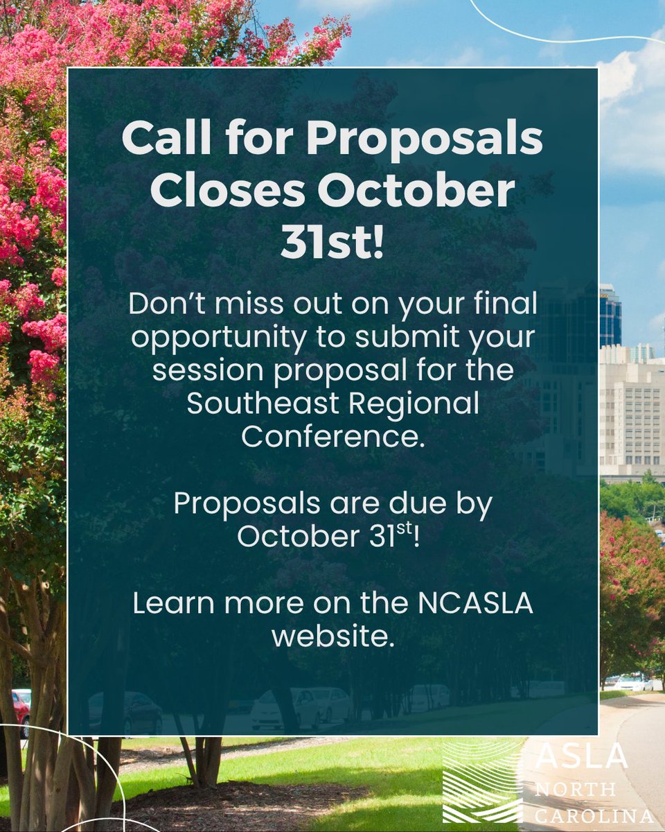 Proposal submissions for the 2026 Southeast Regional Conference are due by October 31st!⏰

Don't miss out on this important deadline. Submit today!

🔗Learn More: ncasla.org/2026-ncasla-co…