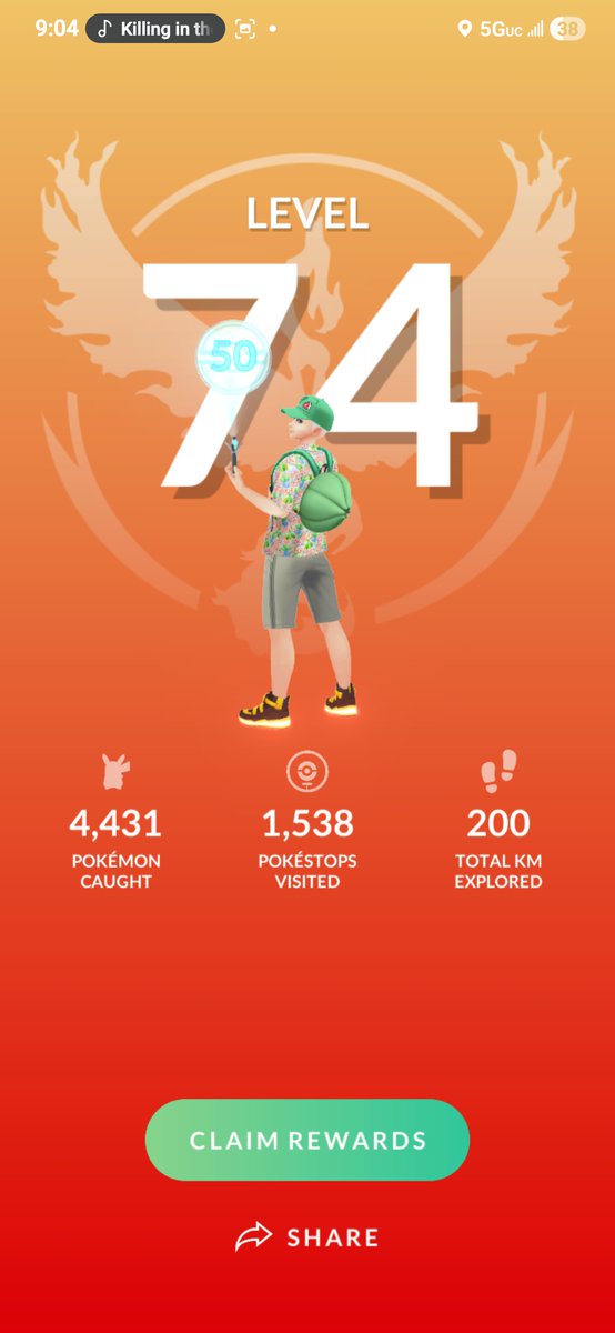 trainerSkulb00d's tweet photo. Officially Level 74! ✅ Capped out the day with 4,431 Pokémon caught and 200 KM Explored. That research push really cleared out my inventory—was completely out of Balls! Still proud of hitting that level milestone. 💪 #PokemonGOGrind #Level74 #Legit https://t.co/REWrLkXAA5