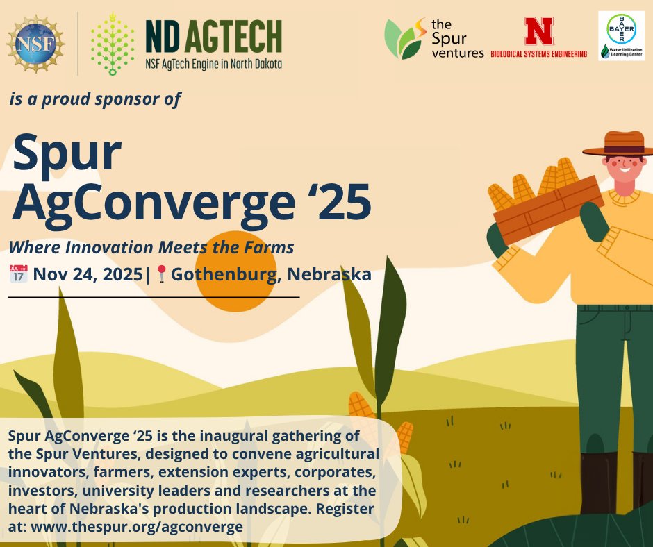 NDAgTechEngine's tweet image. The future of agriculture depends on collaboration, and that’s exactly what The Spur AgConverge 2025 is all about. 🌱 As a proud sponsor, we support initiatives like this that strengthen the AgTech ecosystem.

Learn more and register to attend → thespur.org/agconverge