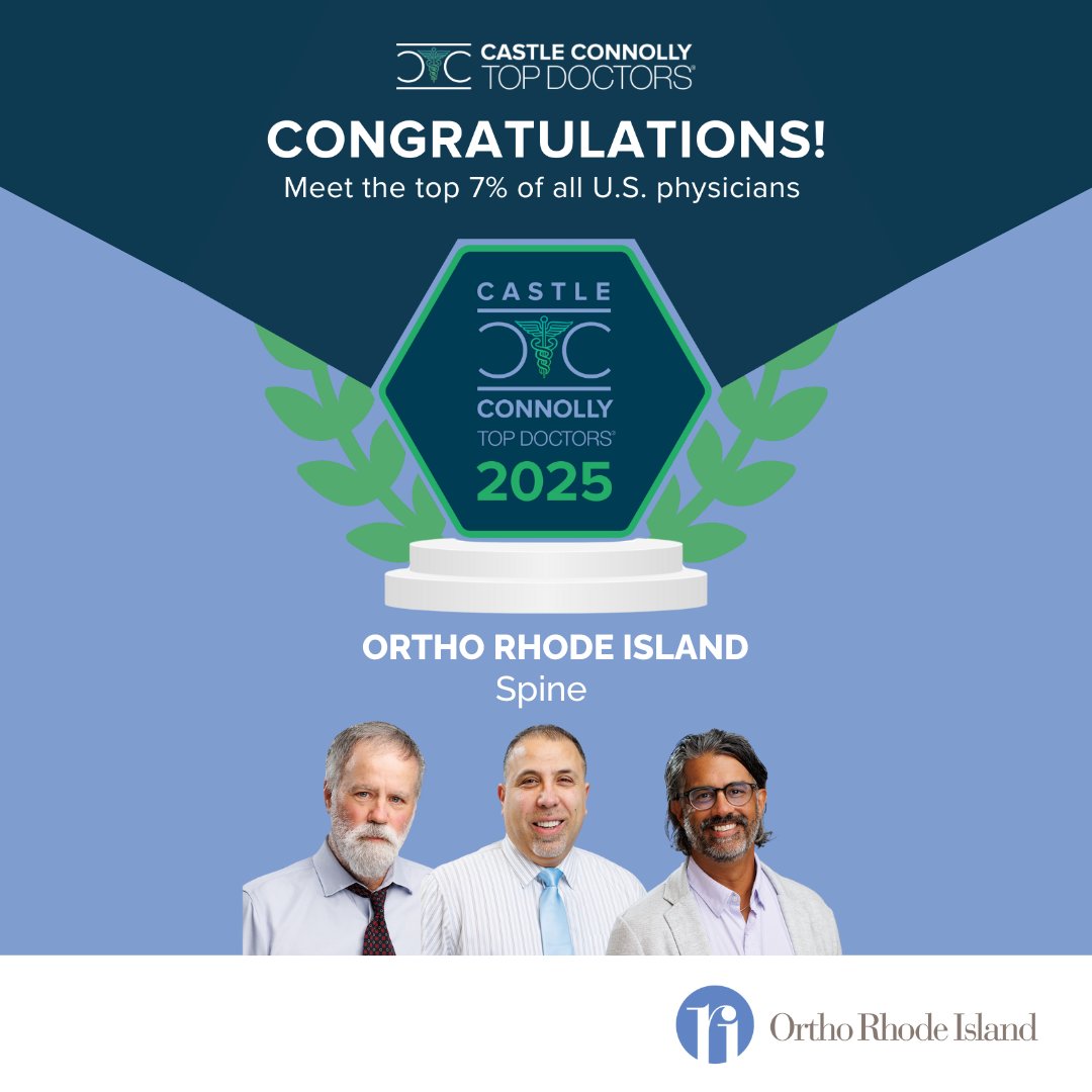 We are proud to announce that 3 physicians on our Rhode Island’s spine team have been named Castle Connolly’s Top Doctors 2025, placing them among the top 7% of physicians in the U.S.  

#CastleConnollyTopDoctors #OrthoRI