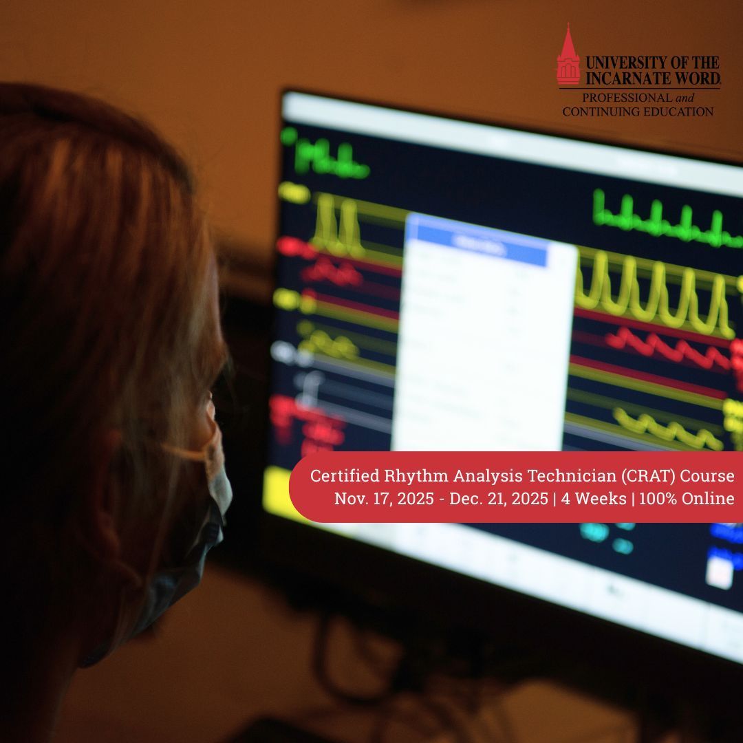 UIW_SPS's tweet photo. Strengthen your skills in cardiac monitoring with the CRAT PaCE course.
💻 4 weeks | $525 | 100% Online
📅 Nov. 17 – Dec. 21, 2025
🔗 Learn more and enroll: https://t.co/WDL0iGAMZI https://t.co/VMiSCm6mfx