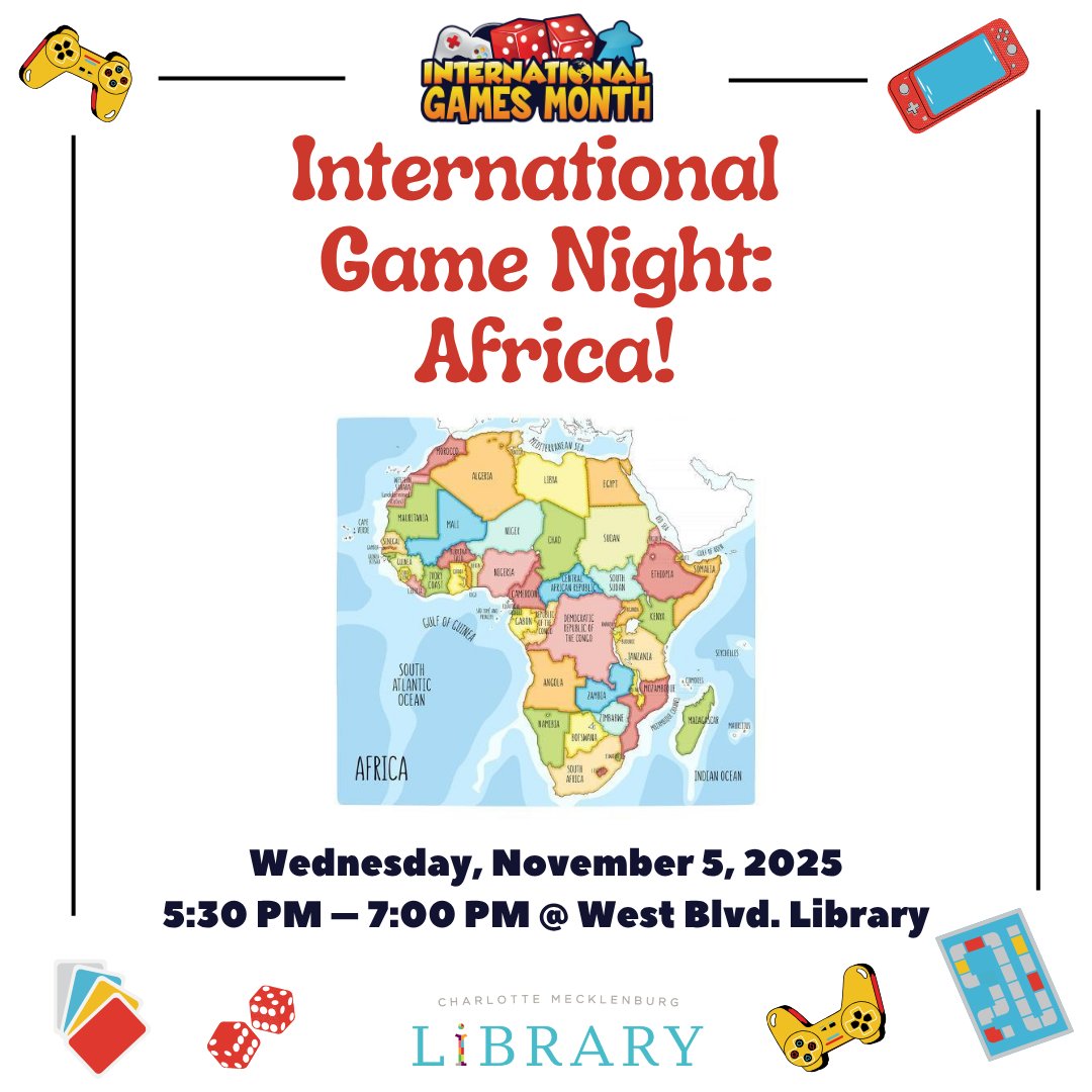 cmlibrary's tweet image. Join us at West Boulevard Library on Wednesday, November 5, from 5:30pm – 7pm for International Game Night featuring African games! Learn to play games such as senet, whot and more.

To register, visit -&amp;gt; bit.ly/3L1vLJp