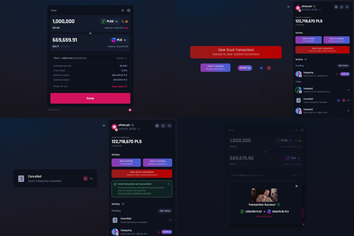 Some cute and user-friendly updates just dropped with the v2.1.0 package. Here’s a quick rundown 👇

🔆 Added the long-awaited thousand separator in the input amount field.
🚧 To fix the annoying "stuck tx" issue, there’s now a button in the account section. If you’ve got a