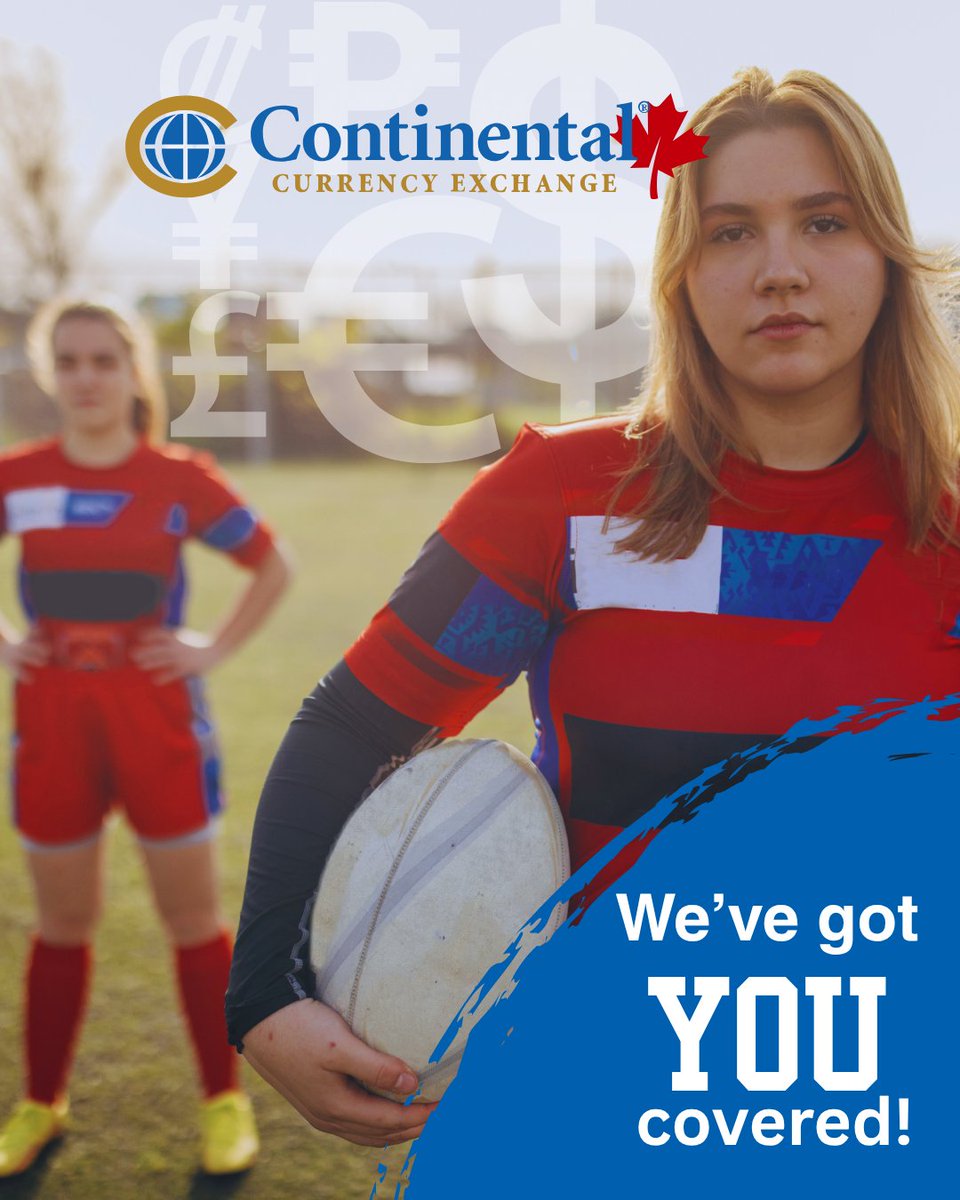 Attending a rugby tournament? Score exclusive group rates on foreign currency for your team at Continental Currency Exchange. Visit a branch and save more for game day. Proud to support teams across Ontario.  
#GroupRates #ContinentalCurrencyExchange #RugbyTournament