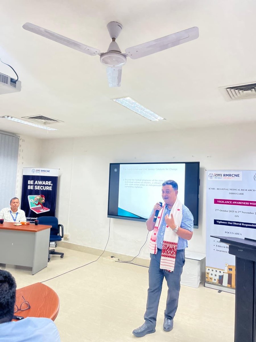 icmrnihrdib's tweet photo. #VigilanceAwarenessWeek2025: Day 3 ✨ 
Guest lecture by Prof. S. J. Deka, Professor, AMCH, followed by a lecture by Mr. C. Konwar, ICMR-RMRCNE. An open forum was also organized on the theme “Ask Admin Anything” followed by an open quiz.
#ICMR https://t.co/sMmzQoVabn