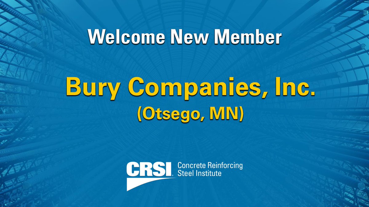 CRSI_tweets's tweet image. CRSI welcomes new member, Bury Companies, Inc., of Otsego, MN! Help us welcome them aboard! burycompanies.com

Learn more about CRSI membership: bit.ly/3pgRi6j 

#structuralengineering #rebarfabrication  #rebarconstruction #jobsite #rebar #rebardetailer
