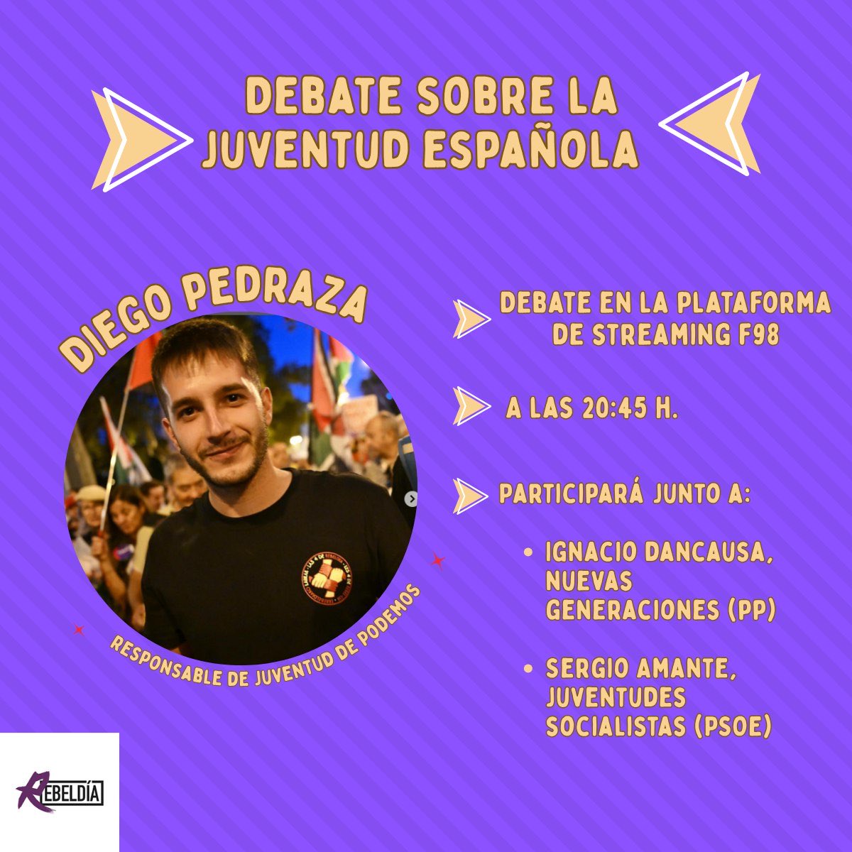 Nos vemos esta tarde a las 20:45 en <a href="/F98Info/">f98 💙</a> para debatir sobre la juventud de nuestro país.