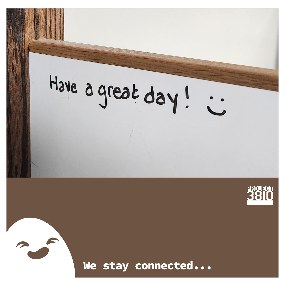 Project3810's tweet photo. Sometimes, it's the simplest messages that mean the most. Today, our whiteboard is sending out a warm "Have a great day!" to every single one of our eggheads. Let's keep building each other up. Your community is here for you!   #Project3810 #Eggism #Startup #encouragement https://t.co/yRupJkOrzp