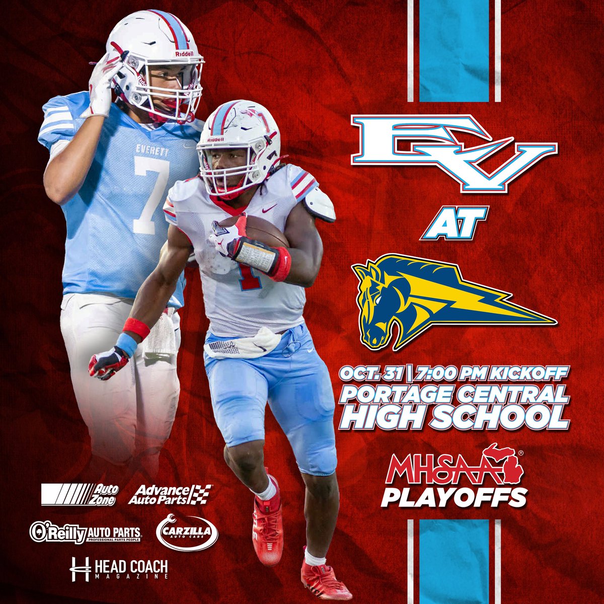 EverettVikingFB's tweet image. Week 🔟

PLAYOFFS! 

🆚  Portage Central 
📅 Friday October 31st
⏲️ 7 p.m. ET
🏙️ Portage, Mich.
🏟️ @ McCamley Field
Portage Central High School 

#Team76 | #EvNation

ALL TICKETS MUST BE PURCHASED gofan!

Jake Venable Designs, LLC