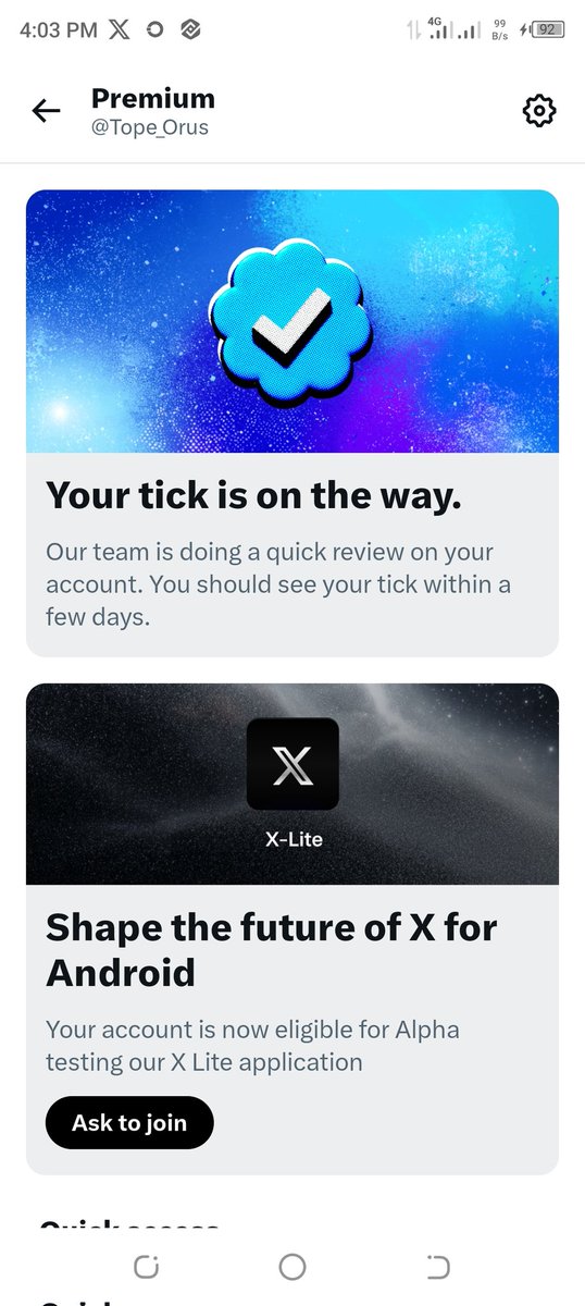 Since yesterday I have subscribed for bluetick My beautiful Sister <a href="/AY51796200/">A.Y</a> did for me. This is what I am still seeing. I am yet to see the the blue not talk less of the tick.. I am still waiting Elon oo