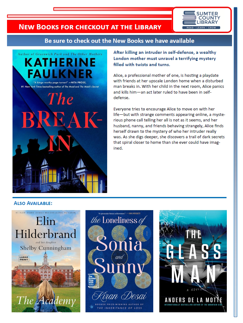 [NEW BOOKS] --- Be sure to check out the new books we have available at the Library!