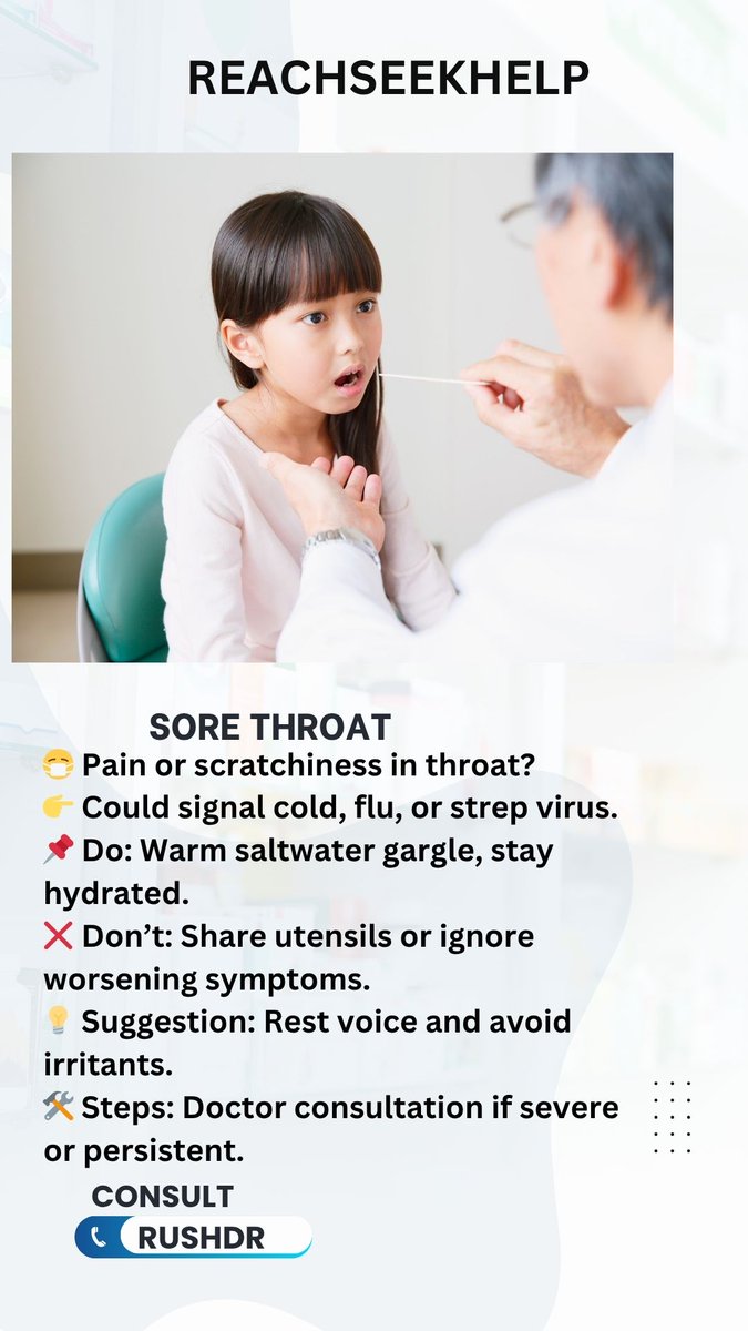 ReachSeekHelp's tweet image. Sore throat with pain or fever? It could be infection—get the right care early.
Consult doctors anytime on @rushdr @reachseekhelp
👉 Download RUSHDR: play.google.com/store/apps/det…
#SoreThroat #ThroatPain #ColdAndFlu #InfectionCare #HealthTips #ConsultOnline @RUSHDR @ReachSeekHelp