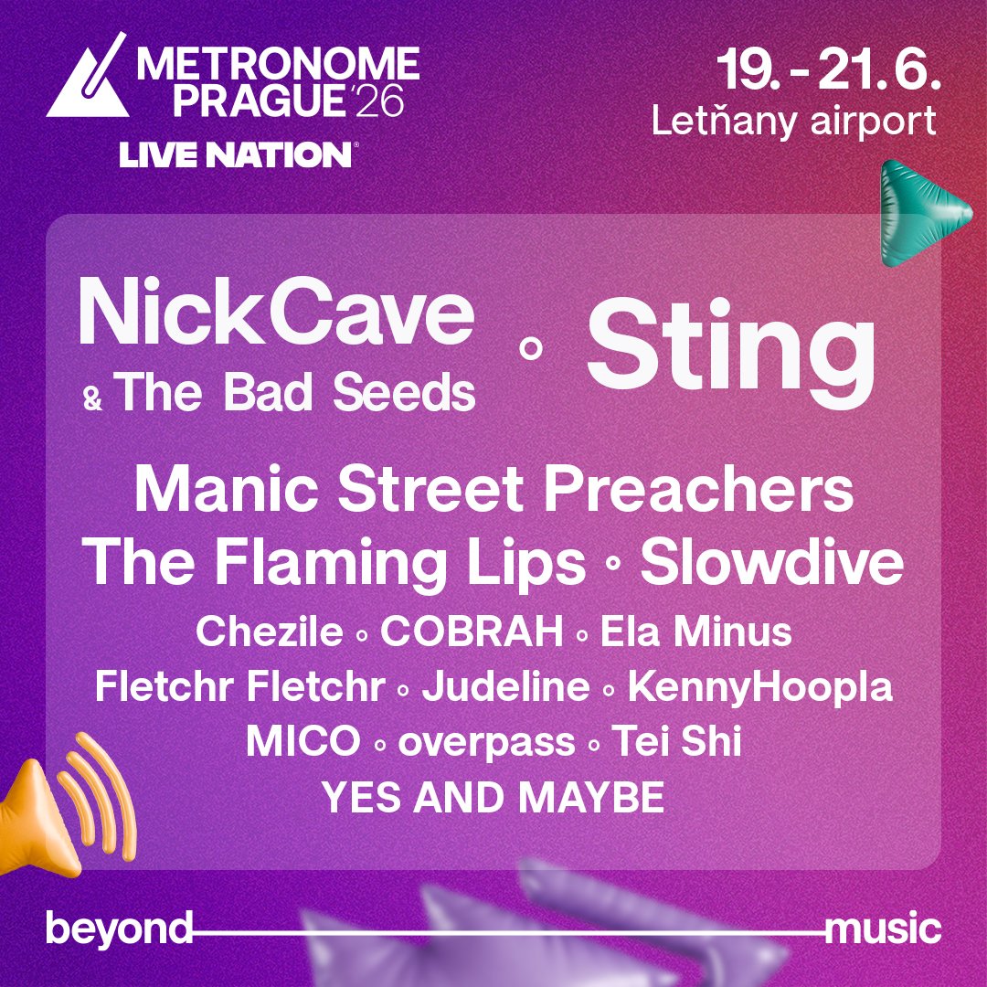 🎤 Metronome Prague 2026 is adding new names!
Get ready for Manic Street Preachers, Slowdive, The Flaming Lips, and more exciting artists hitting the stage. 💥

🎫 Tickets still at the same price!
From CZK 1,990 / day | CZK 3,690 / 3 days

Secure your spot today!