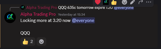 alphatradingpro's tweet photo. $QQQ 635c from 1.20 → sold most around 3.20 and opening ITM today 🔥 Another clean setup added to a killer week — $QCOM, $NVDA, $TSLA, $AMD all printed big. Alpha family keeps stacking wins. Coupon code BABY still live — come join the momentum. #OptionsTrading #AlphaTradingPro https://t.co/HIu5Uz6ezn