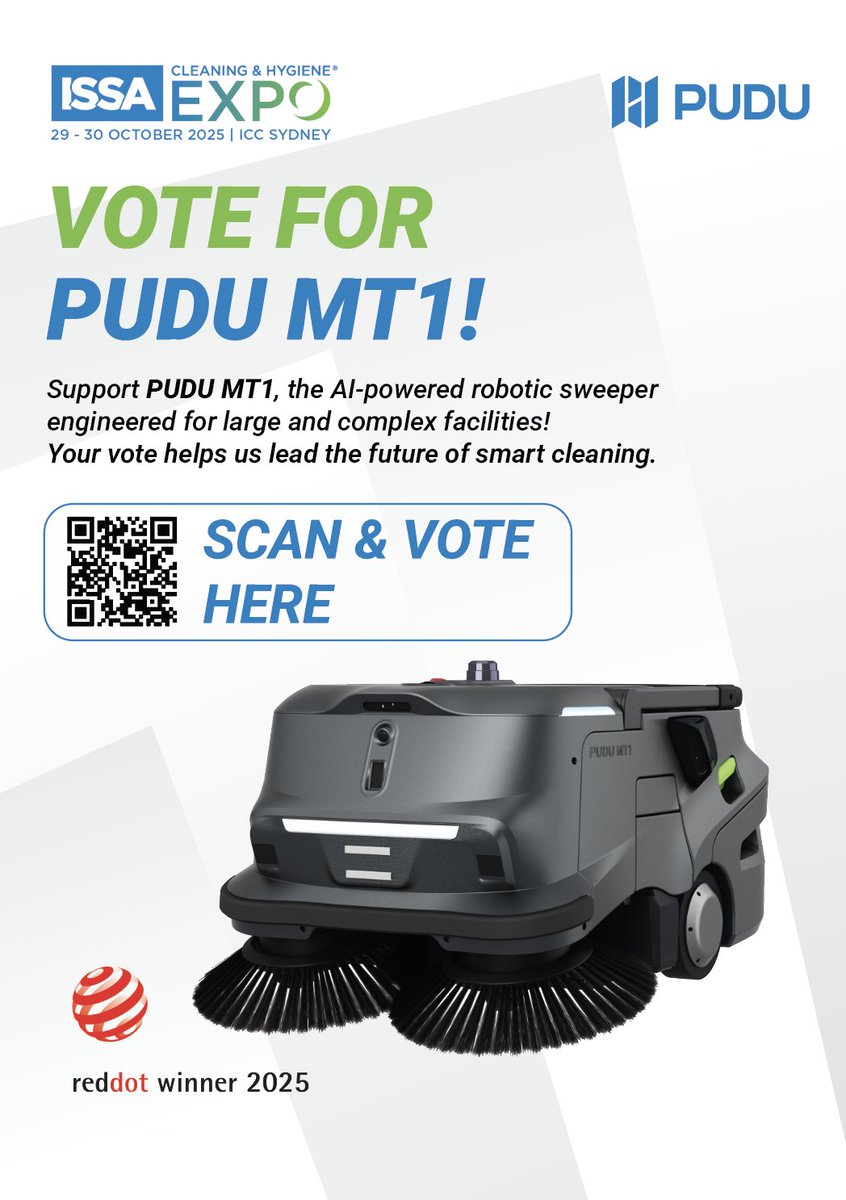 PuduRobotics's tweet image. Big win in Australia! 🏆

#PUDUMT1 just took home the 𝐈𝐧𝐧𝐨𝐯𝐚𝐭𝐢𝐨𝐧 𝐢𝐧 𝐄𝐪𝐮𝐢𝐩𝐦𝐞𝐧𝐭 𝐚𝐰𝐚𝐫𝐝 at the 𝟐𝟎𝟐𝟓 𝐈𝐒𝐒𝐀 𝐄𝐱𝐜𝐞𝐥𝐥𝐞𝐧𝐜𝐞 𝐀𝐰𝐚𝐫𝐝𝐬. Proud of our team for pushing the boundaries of what autonomous cleaning tech can do.

But we&apos;re not done yet…