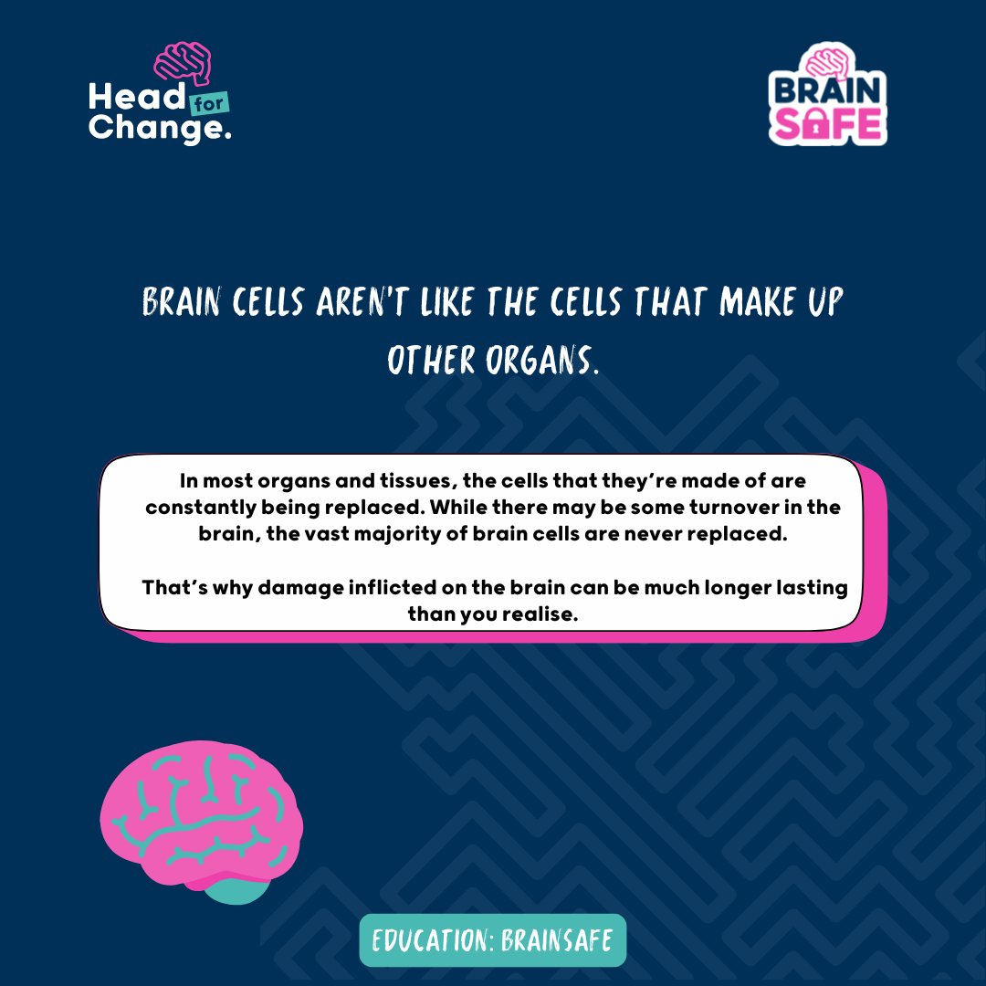 Our BrainSafe education programme is teaching 10-18-year-olds:

🧠 The basics of the brain
🧠 Why sport is good for your brain
🧠 How to mitigate the risks of brain injury in sport

Email hello@headforchange.org.uk to get involved.

#BrainSafe #BrainHealthInSport