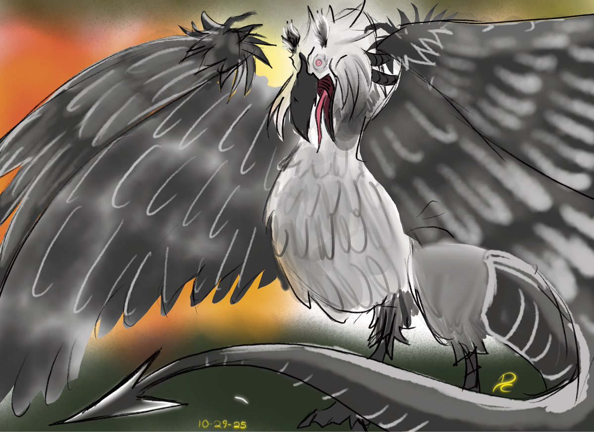 EmDesi's tweet photo. This #Monstober is a cockatrice based on a certain raven, Nemo Nevermore.
#Monstober2025 #Coloraven https://t.co/urB66HnnlD
