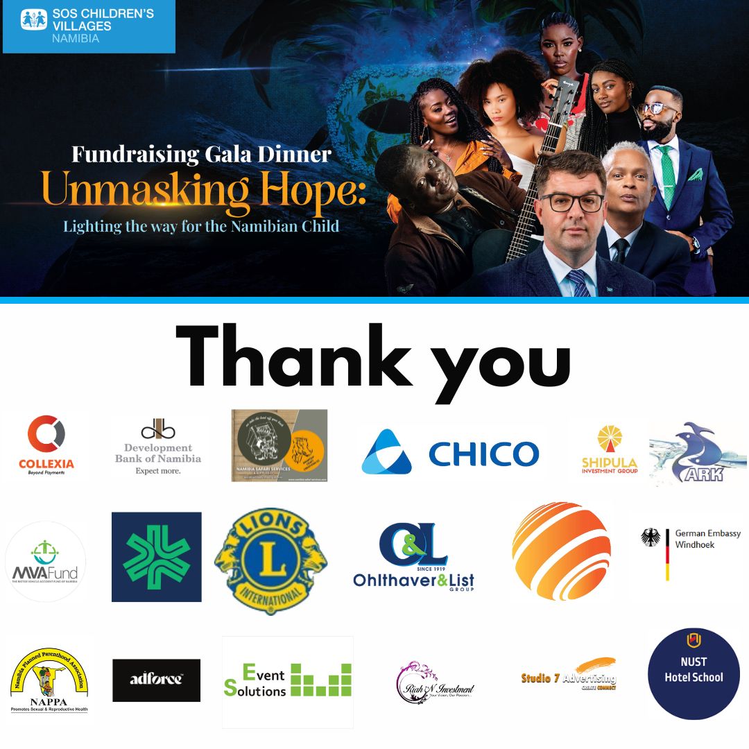 🌟 Thank You for Unmasking Hope! 🌟

We extend our heartfelt gratitude to everyone who supported and attended the SOS Fundraising Gala Dinner – Unmasking Hope: Lighting the Way for the Namibian Child. 💙