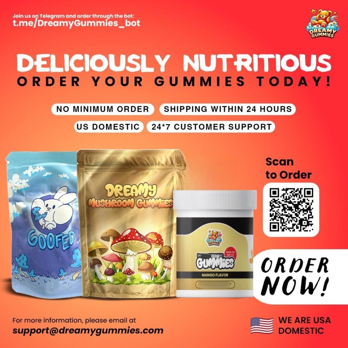 DreamyGummies's tweet photo. DELICIOUSLY NUTRITIOUS — ORDER YOUR GUMMIES TODAY! 

🌐 Shop Instantly via telegram:
https://t.co/wGuEk3j47I

📧 E-MAIL US AT:
support@dreamygummies.com

📲 Scan the QR Code to shop in Seconds!

#Telegram #DreamyGummies #MushroomGummies #CBDWellness #USA 
#StressRelief #Wellness https://t.co/lafdAPIP03