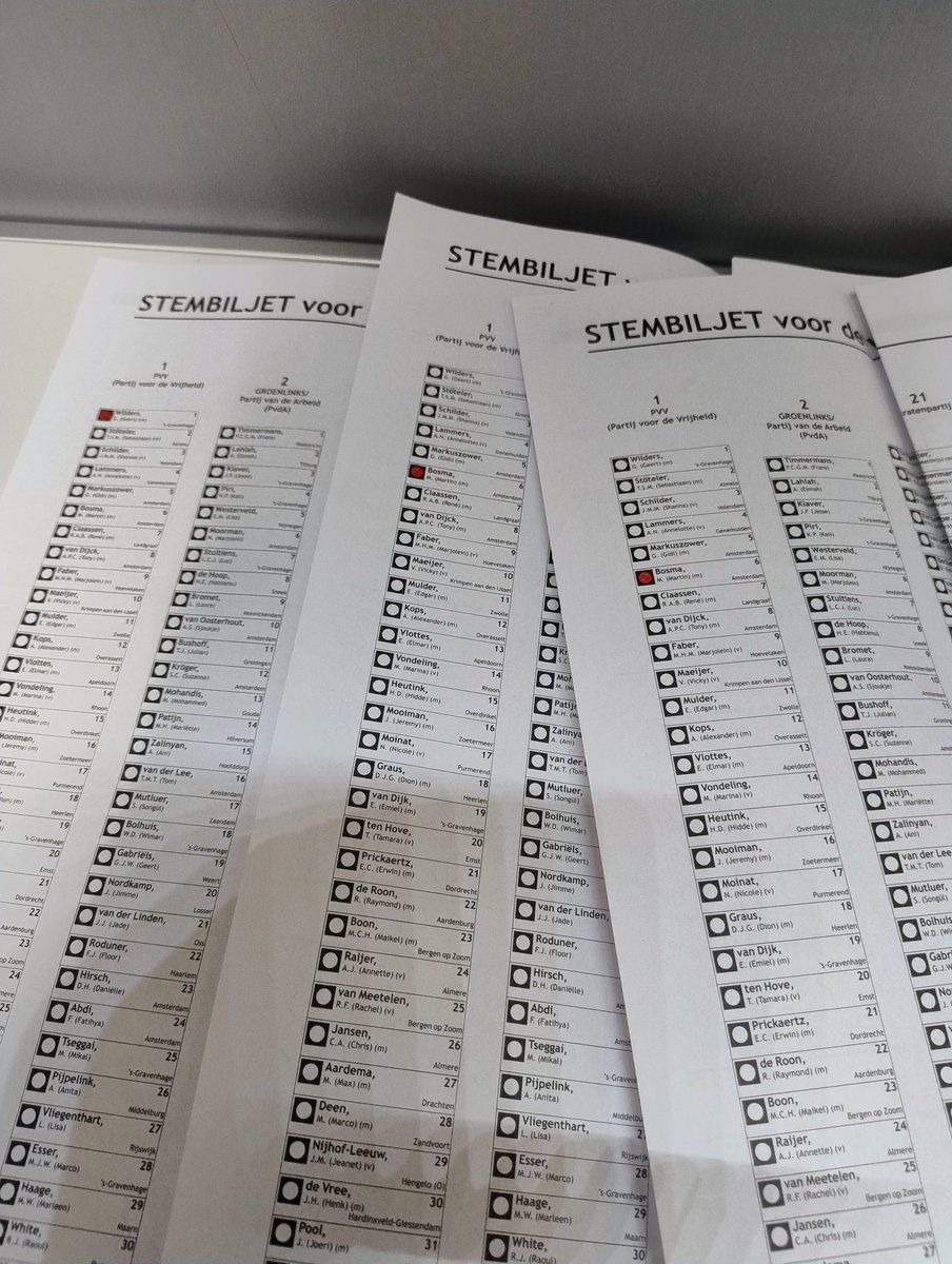 Zo!
Mijn plicht weer gedaan. 3 X PVV.
Mijn vrouw ook nog eens 3 X PVV.

Aan ons zal het niet aan liggen als die verschrikkelijke deugkneus Jetten en Timmermans in het torentje komt.

Maak de PVV de grootste.
#StemPVV