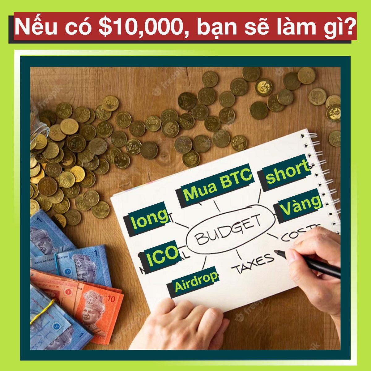 gm_upside's tweet image. 💭 Nếu có $10,000 trong crypto lúc này, anh em sẽ làm gì?

Hôm trước mình có bài viết nếu còn $1k, nay x10 lên nha ae. Giờ còn $10k thì làm gì anh em? 😁

Nghe câu hỏi tưởng đơn giản, nhưng câu trả lời lại chia làm nhiều trường phái khác nhau, tuỳ mindset, tuỳ…
