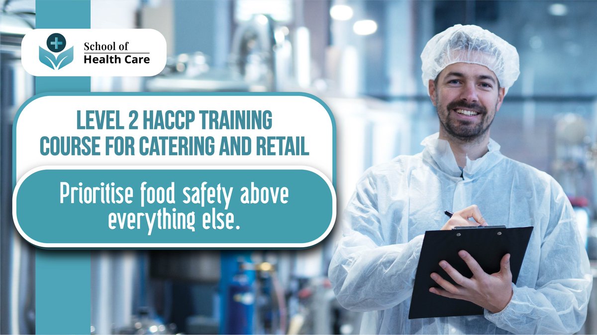 SchoolOfHealthC's tweet photo. Food safety = trust.
Is your team trained to serve safely?
Get certified with Level 2 HACCP Training and protect every plat

#foodhygiene  #foodsafety  #foodsafetytraining  #cateringtraining  #HACCP  #Safefoods  #healthandsafety  #OnlineCourses  #UpskillNow  #SchoolofHealthcare https://t.co/ePaXSqtUlA