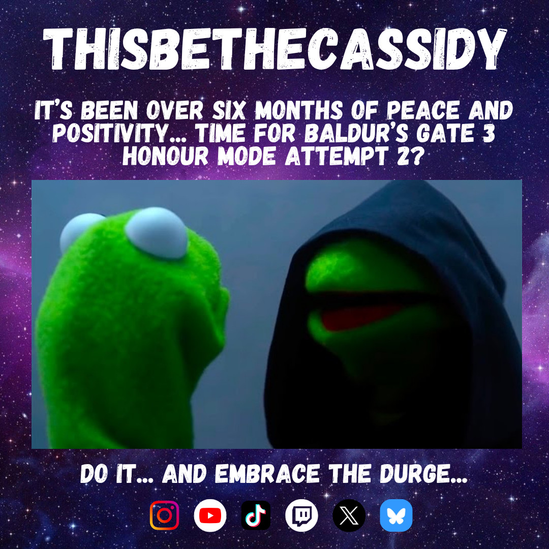🚨 It's time... BG3 HONOUR MODE EMBRACE DURGE ATTEMPT #2! 🚨 We're going back for revenge on #BaldursGate3 #honourmode... let's show everyone our durge 😏 Join the stream LIVE! twitch.tv/thisbethecassi… #ThisBeTheCommunity #community #achievementhunter #bg3 #darkurge