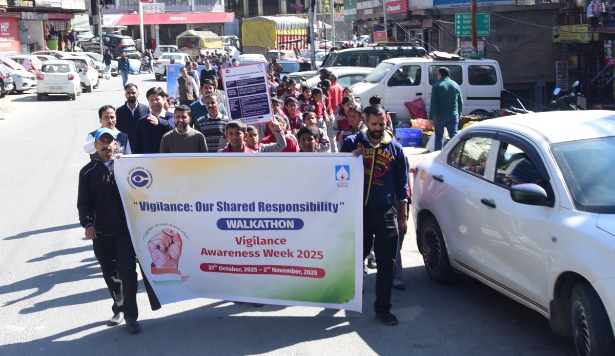 SjvnLimited's tweet photo. @SjvnLimited organized a Walkathon at its CHQ, Shimla as part of VAW2025 – “Vigilance: Our Shared Responsibility” and Fit India Freedom Run 6.0 – “Swachh Bharat, Swasth Bharat”. 
#sjvn #VAW2025 #FitIndiaFreedomRun6  #SwachhBharatSwasthBharat   @CVCIndia @MinOfPower @PIB_India https://t.co/5dReYrhuxh