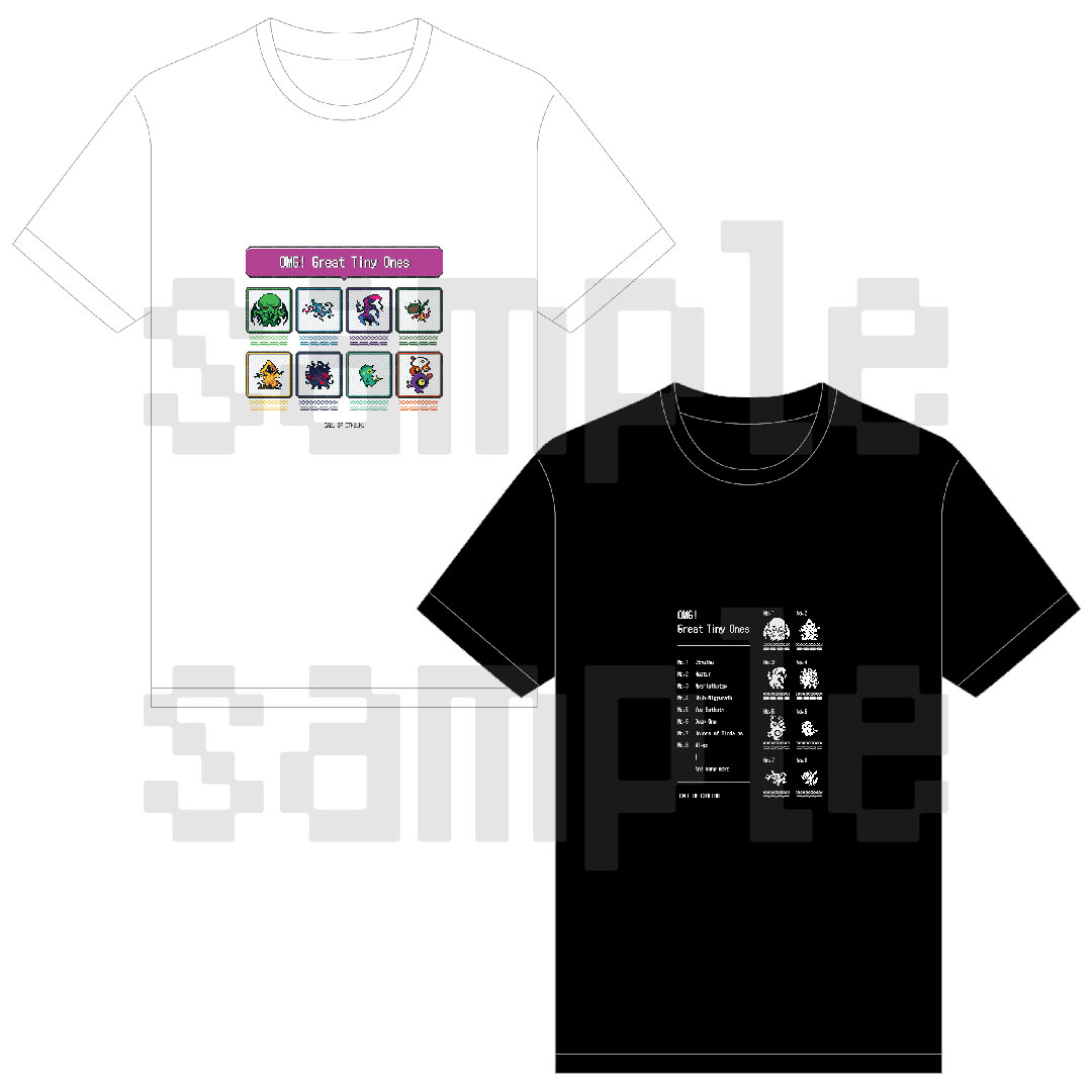 cthulhumasters's tweet photo. 🛍 #クトゥルフ邪神祭 2025 販売グッズ紹介

「ちいちゃきもの」Tシャツ（全2種）

神話存在たちがドットの親しみやすい姿になって登場！
ちいちゃきものがプリントされたTシャツです。

柄は2種類、M・Lサイズでの販売です👕

―――――
11/22,23開催の #ゲームマーケット2025秋にて販売予定

▼商品一覧はこちら
https://t.co/0U2dnNBUWi

#クトゥルフ神話TRPG #ちいちゃきもの