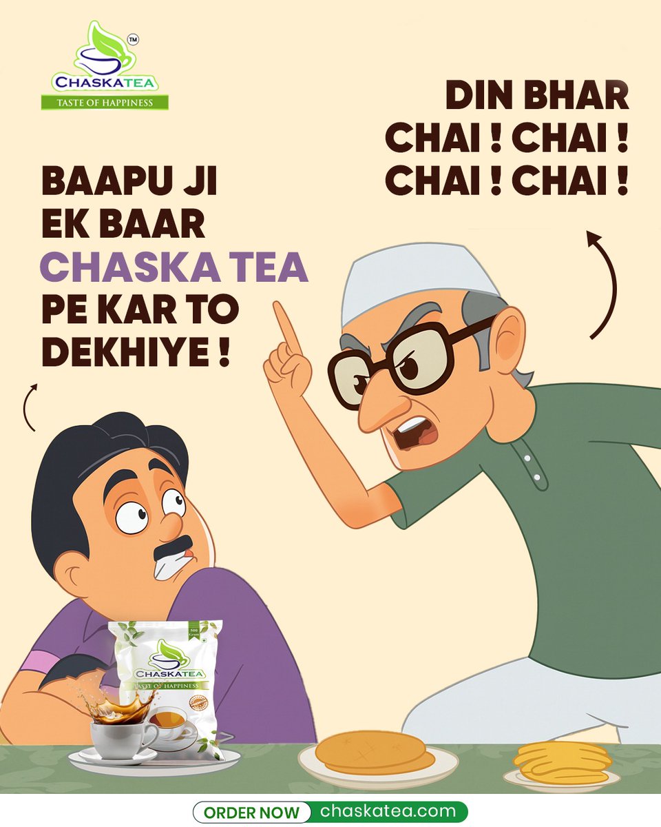 chaskatea's tweet photo. Baapu Ji: “Din bhar chai chai chai!” 😡
Beta: “Ek baar #ChaskaTea pe kar to dekhiye!” ☕😂
Once you sip it, there’s no going back — it’s the real #TasteOfHappiness 💚
👉 https://t.co/6ImPxaOlDj https://t.co/cXMzaHgFVd