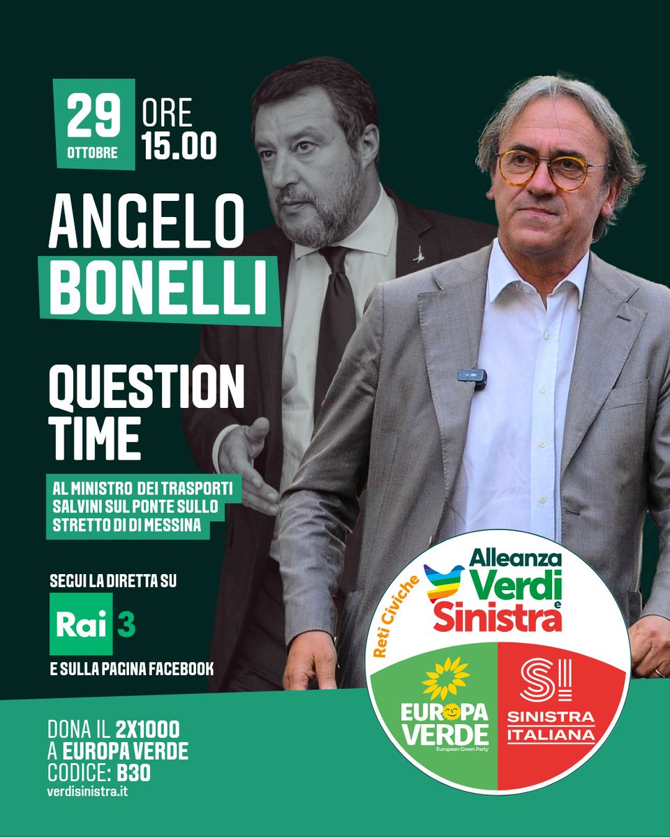 🔴🟢 Question Time <a href="/AngeloBonelli1/">Angelo Bonelli</a> al ministro del infrastrutture e trasporti #Salvini sul #Ponte sullo stretto di Messina.

Non mancare!