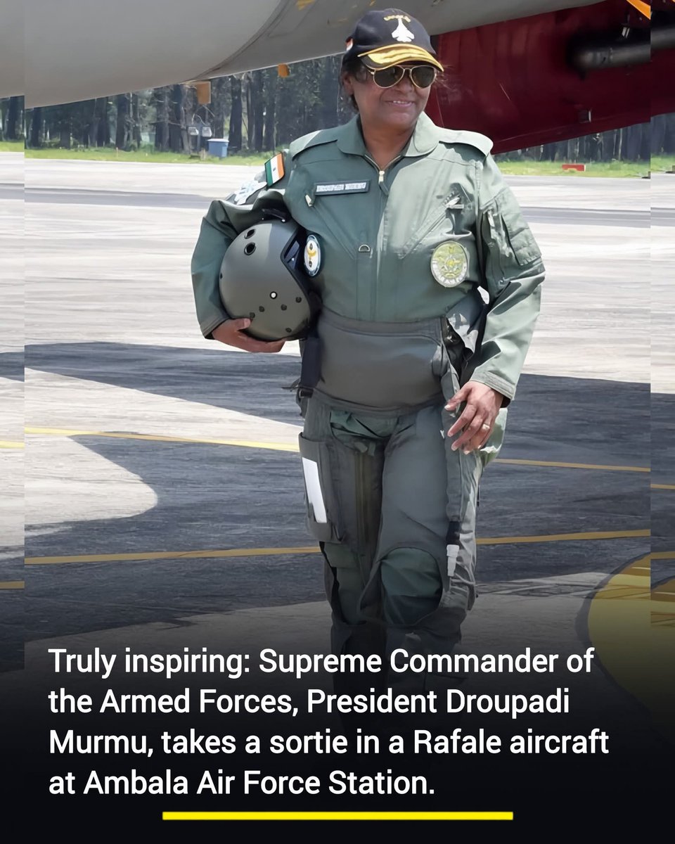 col_chaubey's tweet image. Truly inspiring! ✈️

President Droupadi Murmu, the Supreme Commander of the Armed Forces, takes to the skies in a Rafale at Ambala Air Base.
A proud moment for Nari Shakti and the Indian Air Force. 💫

#Rafale #IndianAirForce #DroupadiMurmu #MayankSays #NayaBharat #NariShakti