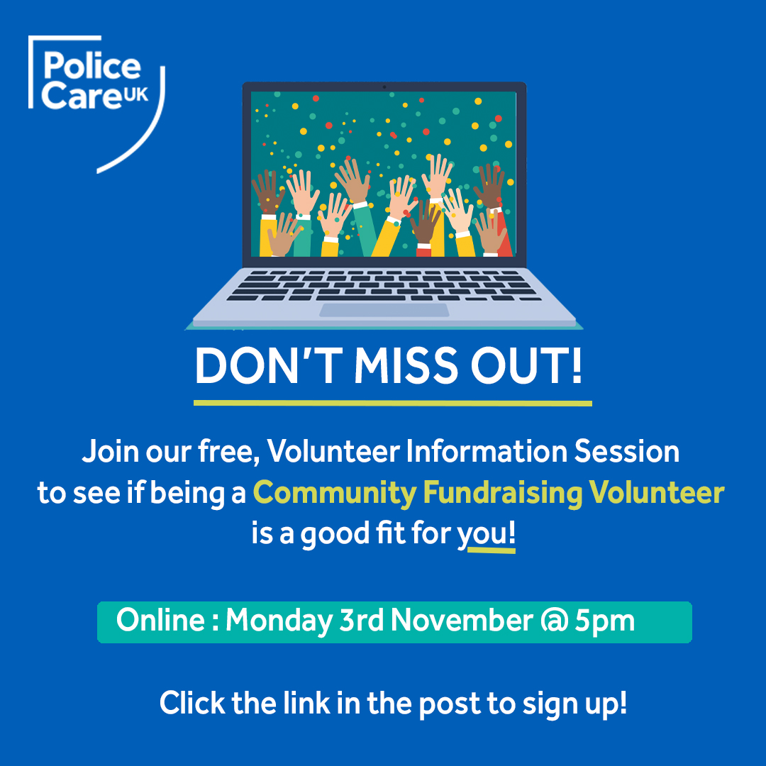 REMINDER

Interested in learning more about Police Care UK and how you could help provide vital support for those physically or psychologically harmed in their policing role?

We are holding another online Volunteer Information Session next week, as we look to recruit our next