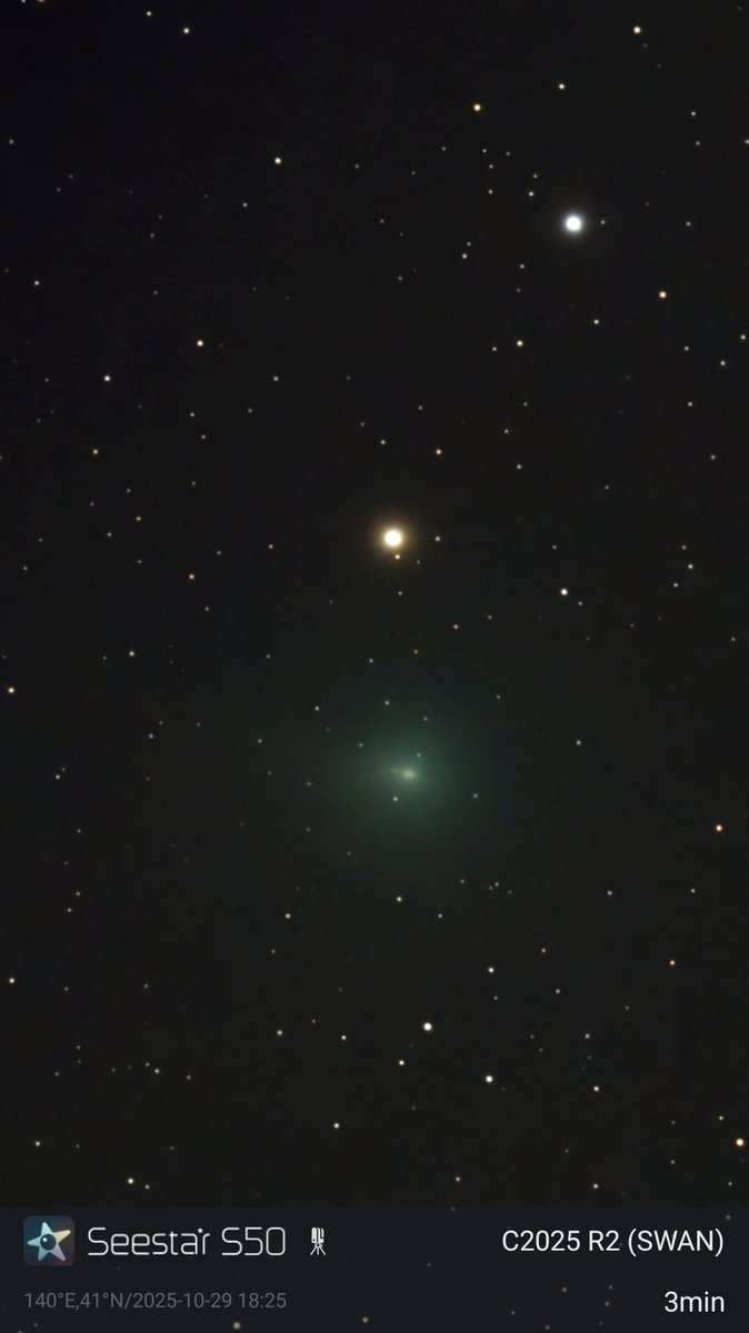 takku2's tweet image. 今日夕方、ちょっと晴れていたのでレモン彗星とスワン彗星。
#レモン彗星 #スワン彗星 #c2025a6lemmon #c2025r2swan #乙部町 #北海道 #seestar #はこだて天文宇宙クラブ