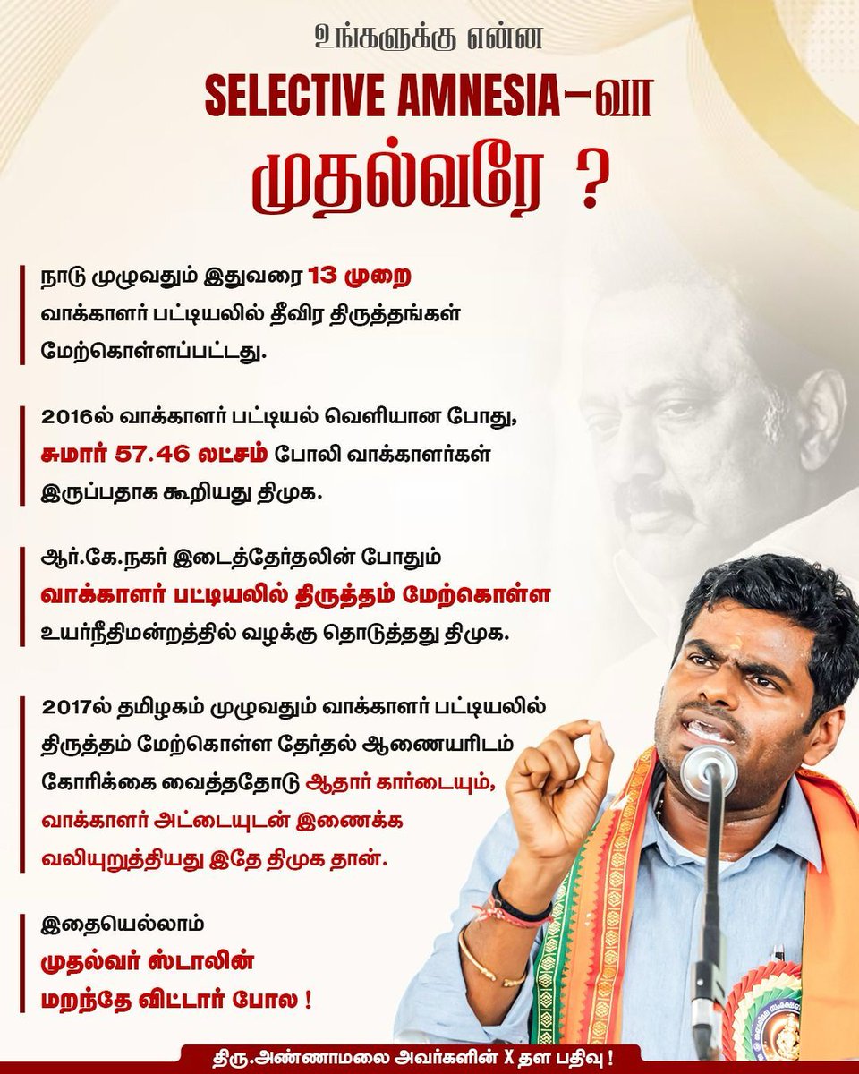 deivaraj2's tweet photo. உங்களுக்கு என்ன SELECTIVE AMNESIA-வா முதல்வரே ? 

SIR (வாக்காளர் பட்டியல் சிறப்பு தீவிர திருத்தப் பணி) விவகாரத்தில் அண்ணாமலை கேள்வி https://t.co/rDL1KjF84T