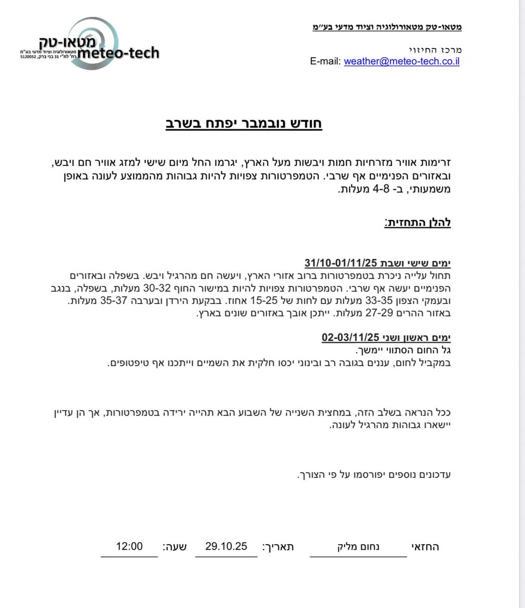 TechMeteo's tweet image. חודש נובמבר יפתח בשרב 
@TechMeteo 
#שרב 
#מטאוטק