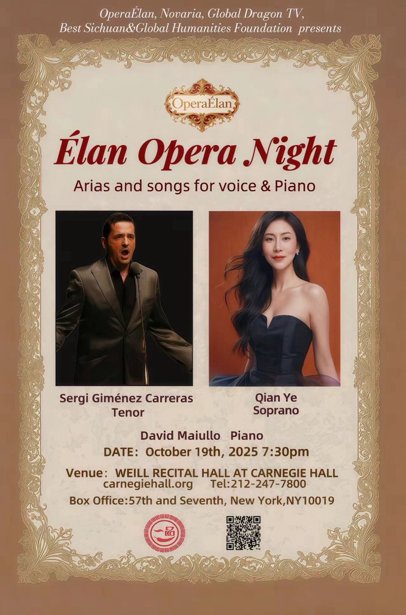 Ms. Qian Ye Soprano wearing A Soriano Yellow Couture Ballgown and Tenor Sergi Giménez Carreras Elan Opera night at The Carnegie Hall. #andresoriano #couture #fashion #proudlymadeintheusa #BlessedLife #GratefulHeart #usa ❤️🇺🇸