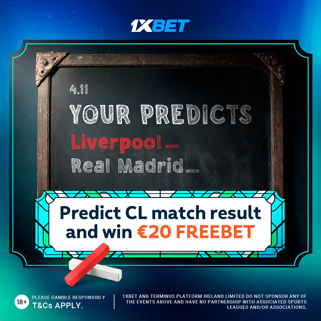 🎁 Win a €20 free bet with a top Champions League fixture!

Three steps and you're in👇

✅ Follow <a href="/1xbet_ireland/">1xBet Ireland</a>
✅ Write your prediction for Liverpool vs Real Madrid in the 💬
✅ Like ❤️ the last 3 posts

⏳Comments need to be in by 8 p.m. on November 4th, before the game