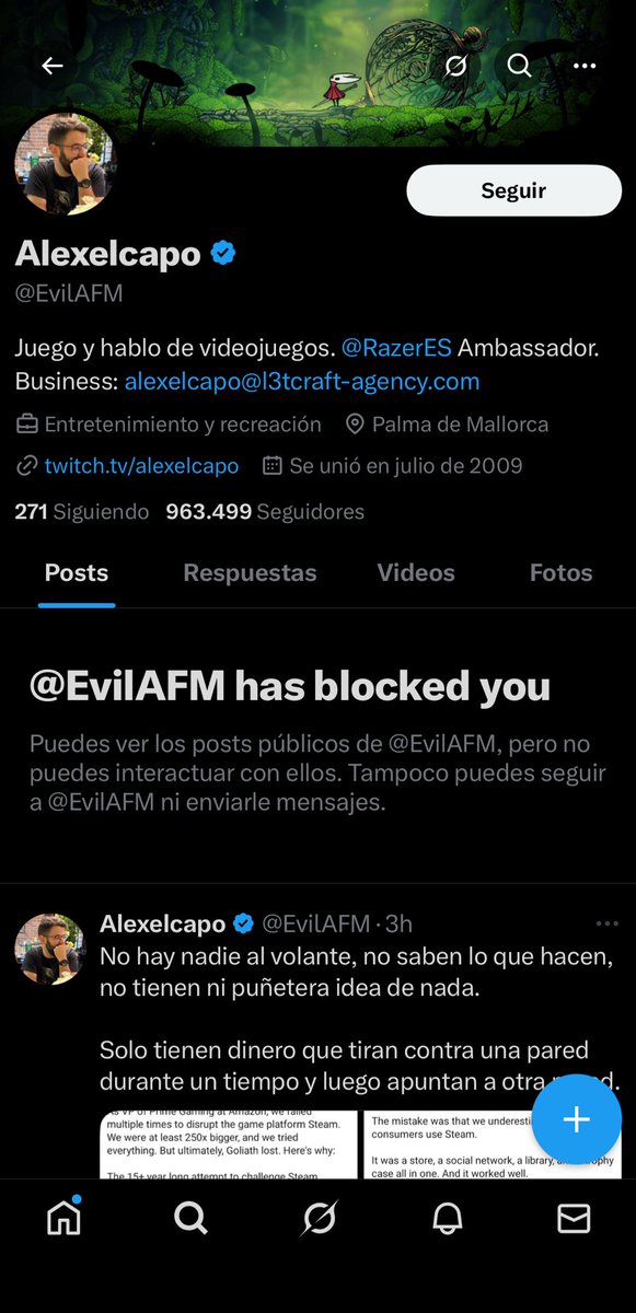 me acuerdo que este tío me tenía bloqueado, cuando entré en Giants me desbloqueó y ahora me ha vuelto a bloquear, no sé por qué la verdad jajajajaja