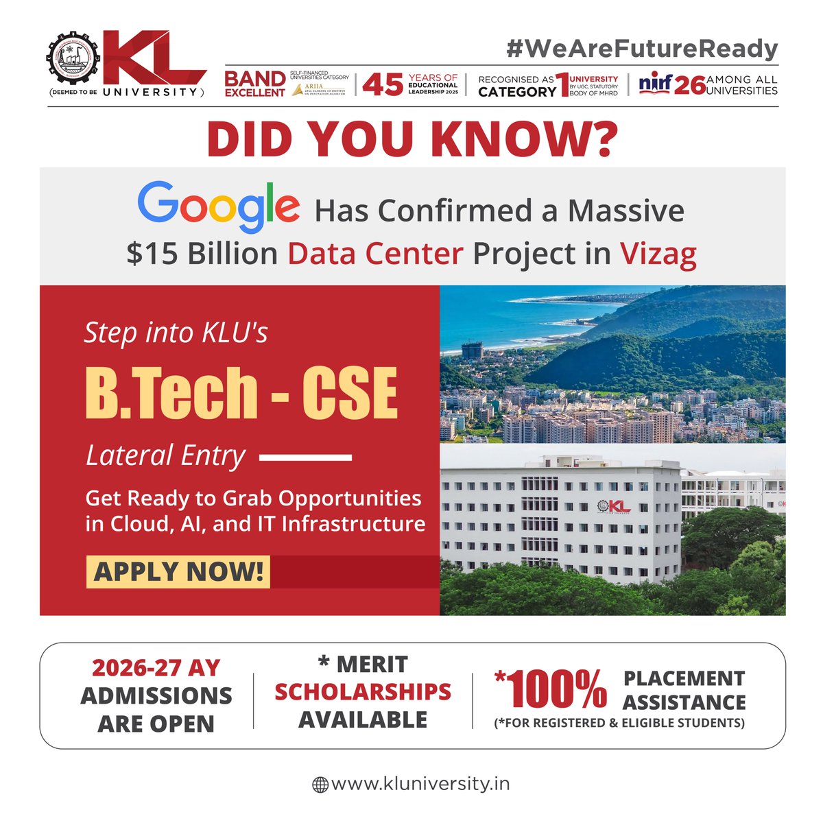 kluniversity's tweet image. Fast-track your tech career with KL University’s B.Tech Lateral Entry – CSE. Build expertise in Cloud, AI, and Data Science through an industry-aligned curriculum and hands-on learning.
kluniversity.in/admissions-202…
#KLUniversity #BTechCSE #CloudComputing #AI