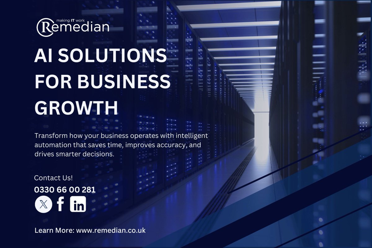 RemedianIT's tweet image. Remedian’s AI Solutions help SMEs automate workflows, make smarter decisions &amp;amp; scale faster.

Start your digital transformation today.

Learn More Here: buff.ly/KZvzSFZ

#AISolutions #Automation #SME #ITSupport #Manchester