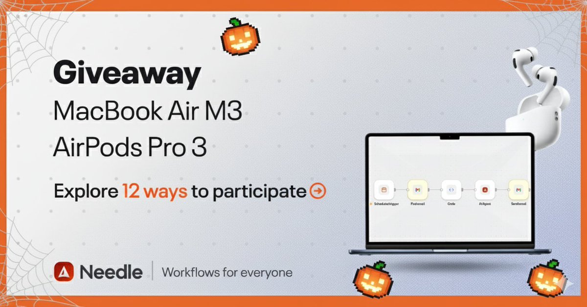NeedlexAI's tweet photo. Happy to announce the Creator Category 🎃 as our Halloween special.

Top 10 workflows get 500 extra points each. We choose on November 25th.

-> Build on https://t.co/prjFUt6OMP <- https://t.co/dvwYTi0uKB